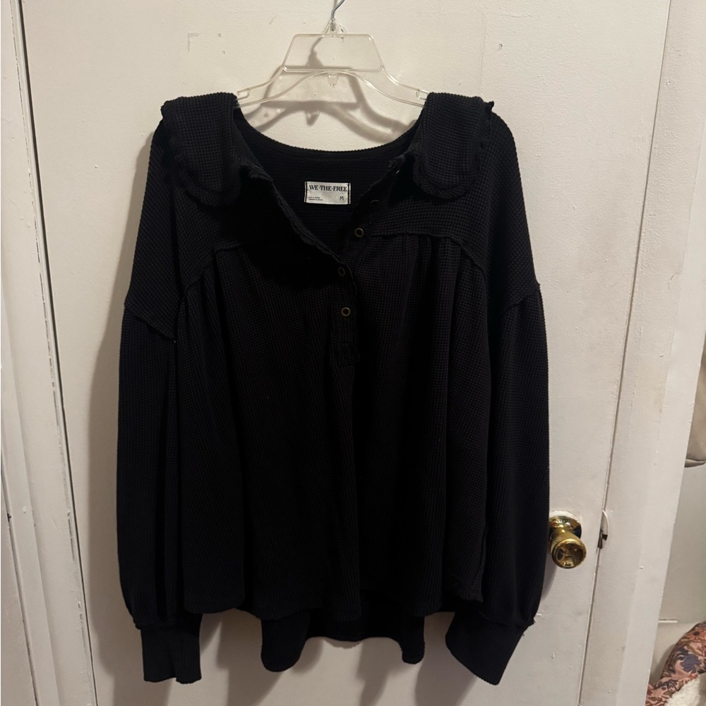 Free People Black Button Down Top